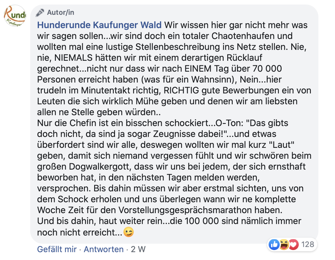 Stellenausschreibung Hundeschule