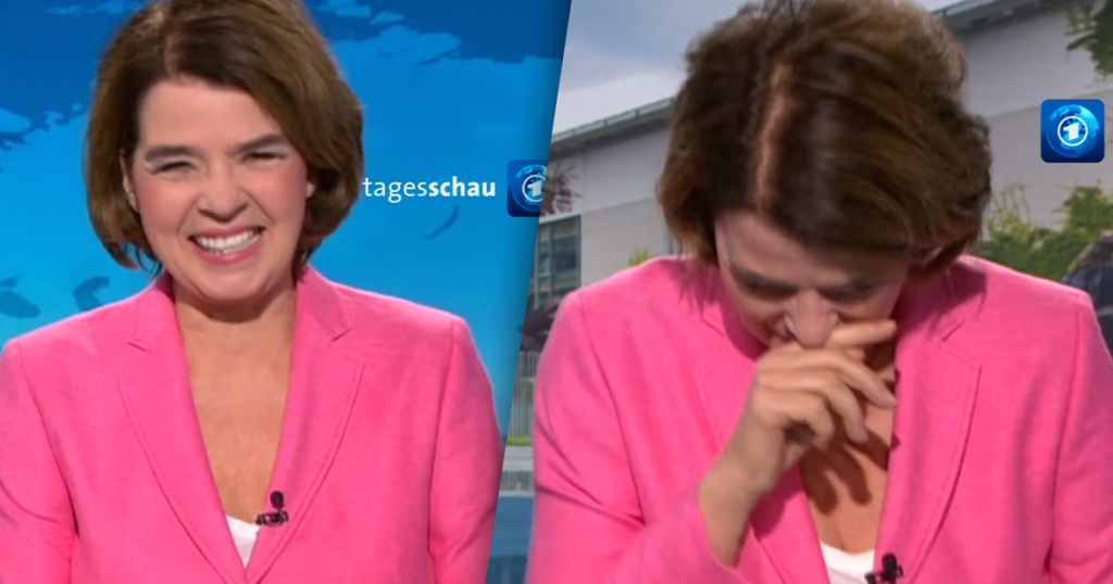 Susanne Daubner lacht in der Tagesschau