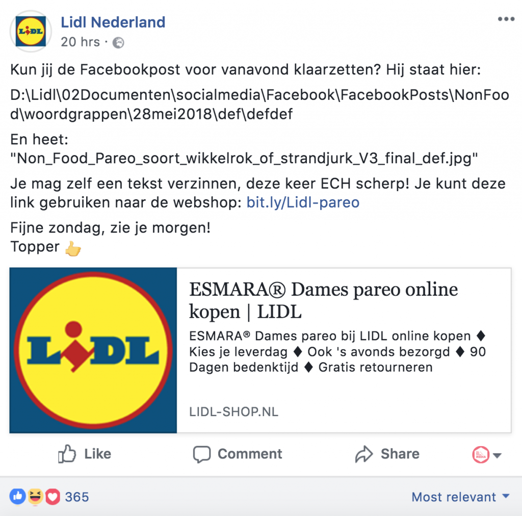 'Foutje' van Lidl op Facebook lokt veel vragen en reacties uit