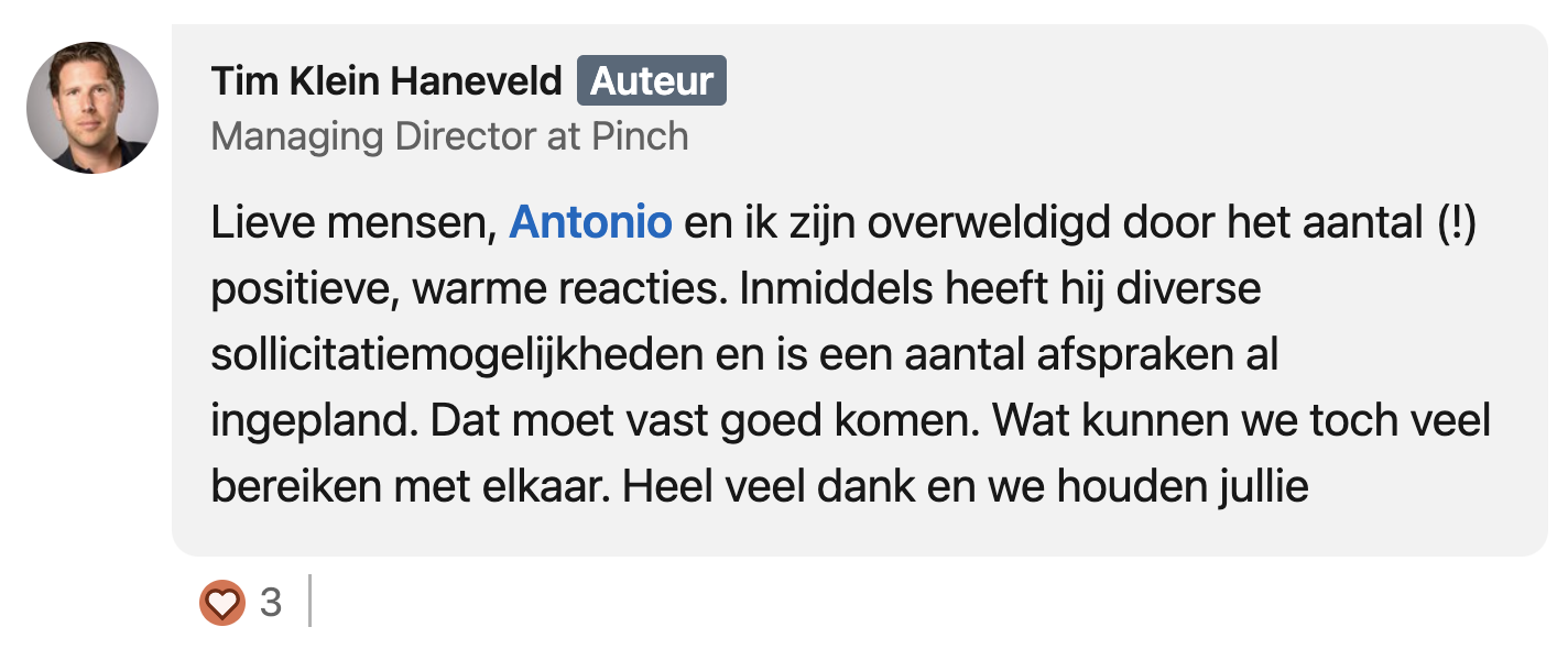 Tim helpt Antonio aan een baan