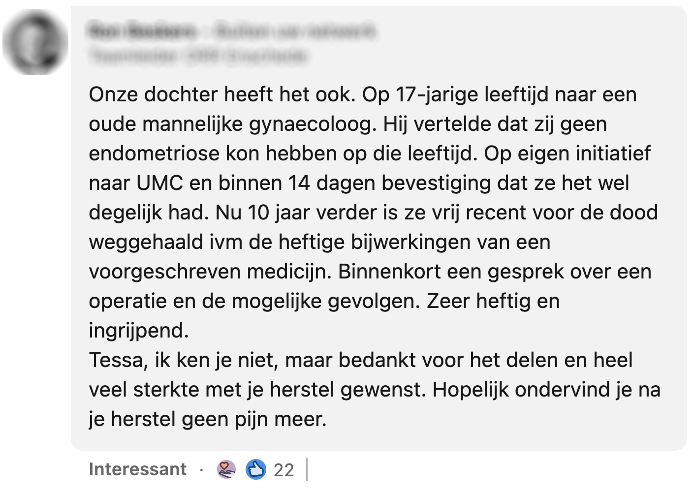 Tessa heeft een menstruatie aandoening