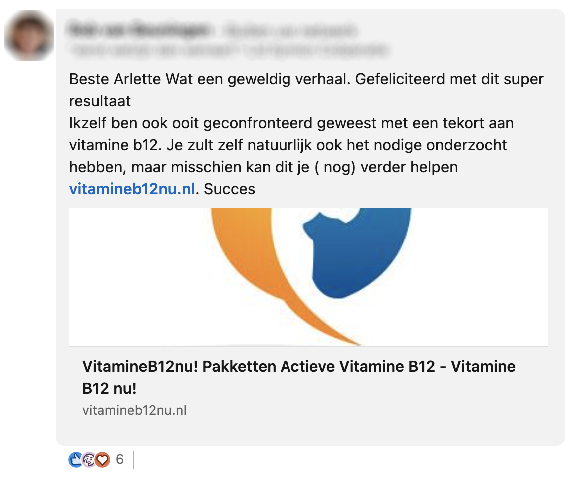 Arlette heeft een vitamine B12-tekort