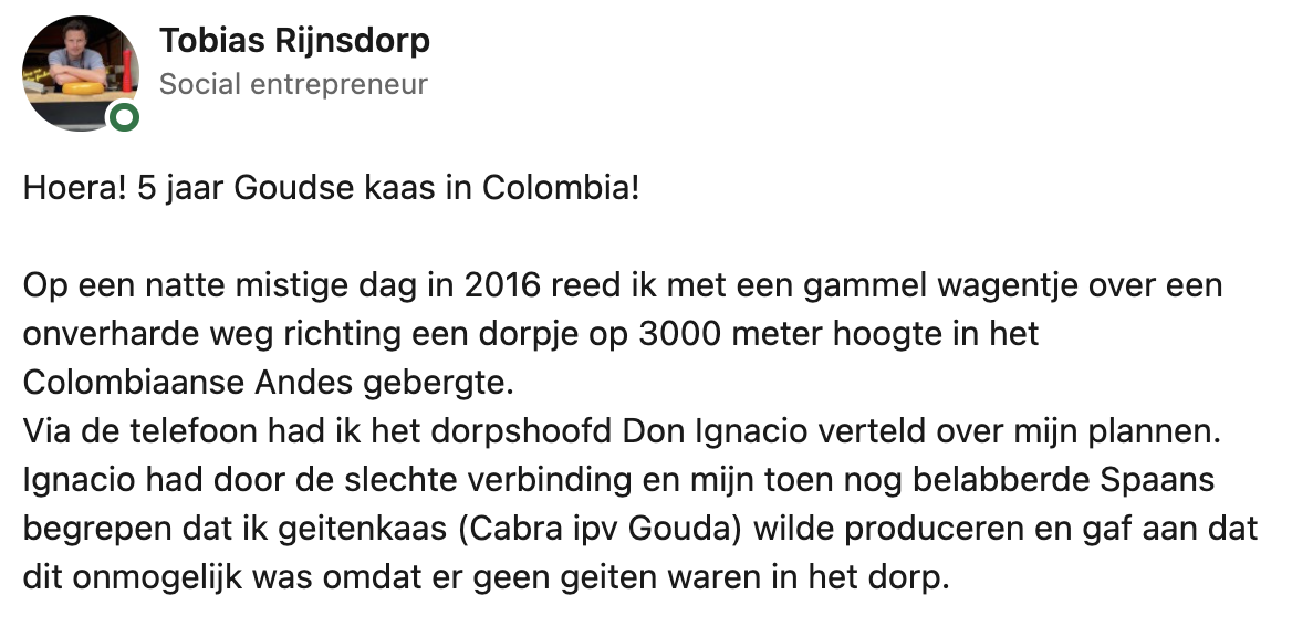 Tobias zegde zijn baan op om kaas te gaan maken in Colombia