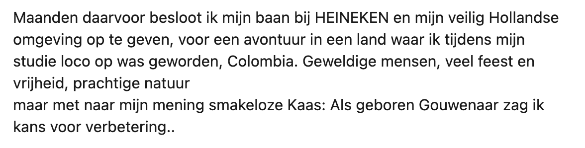 Tobias zegde zijn baan op om kaas te gaan maken in Colombia