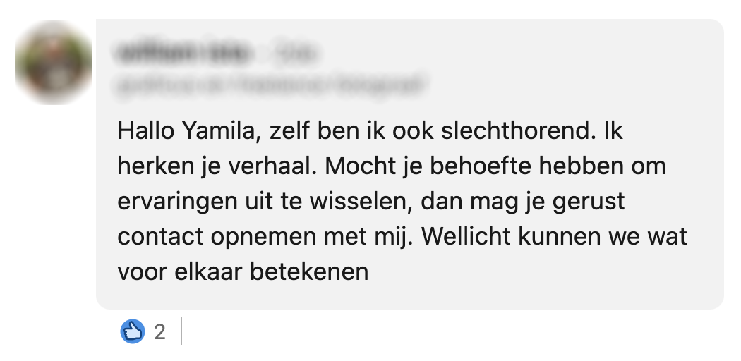 Yamila heeft gehoorschade