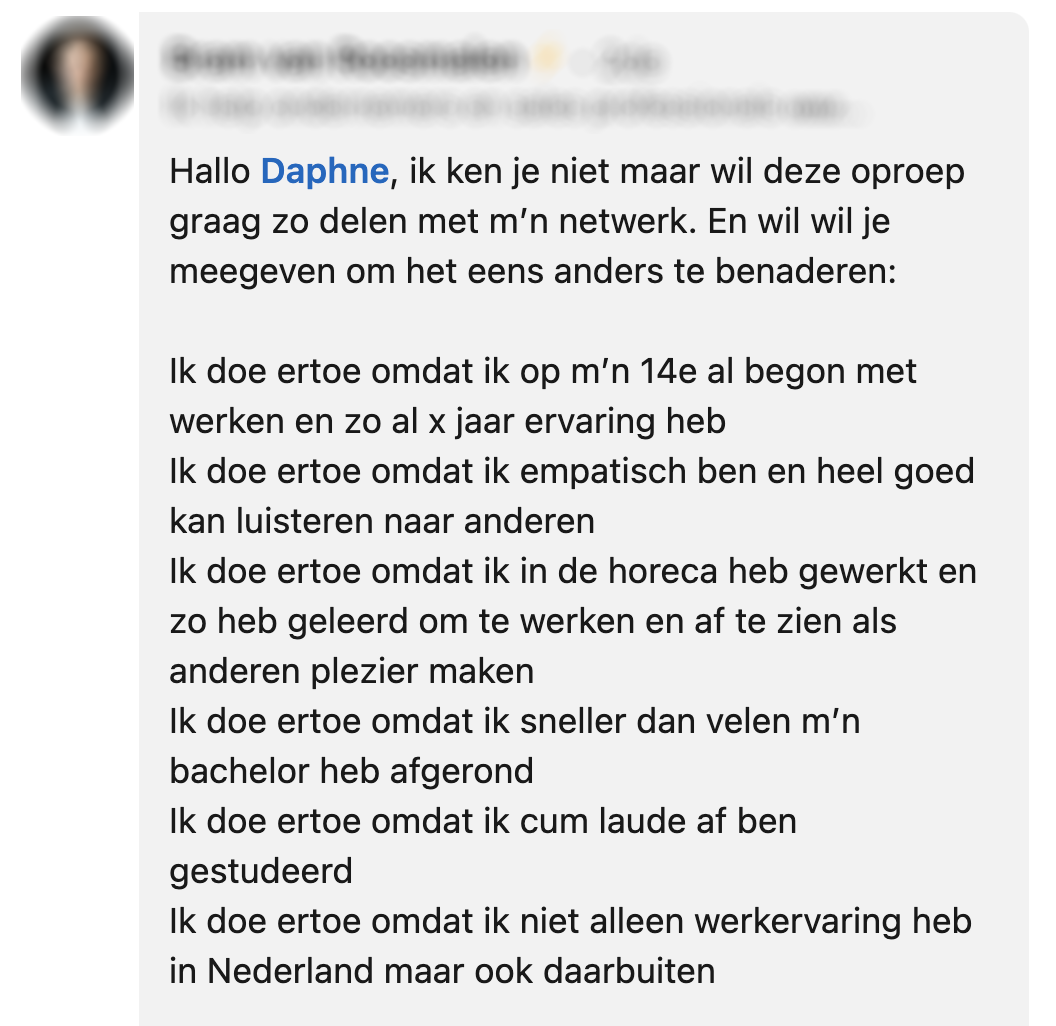 Daphne schrijft rake post over werkervaring