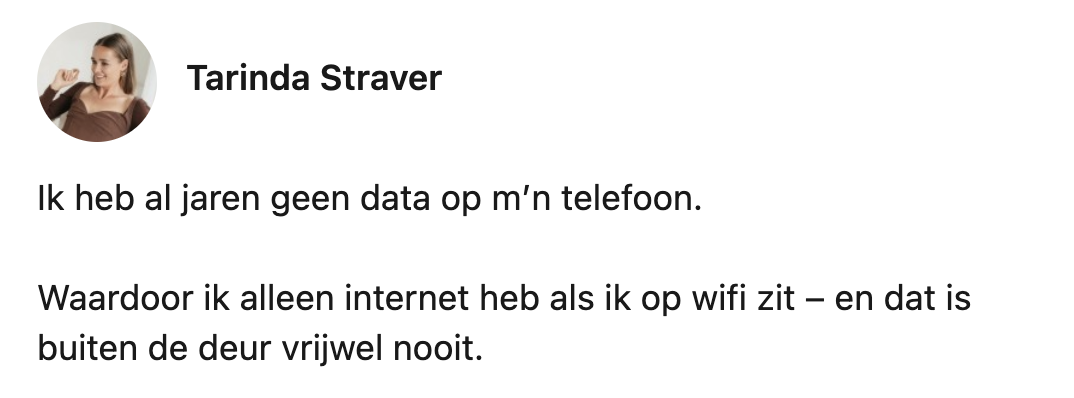 Tarinda heeft geen data op haar telefoon