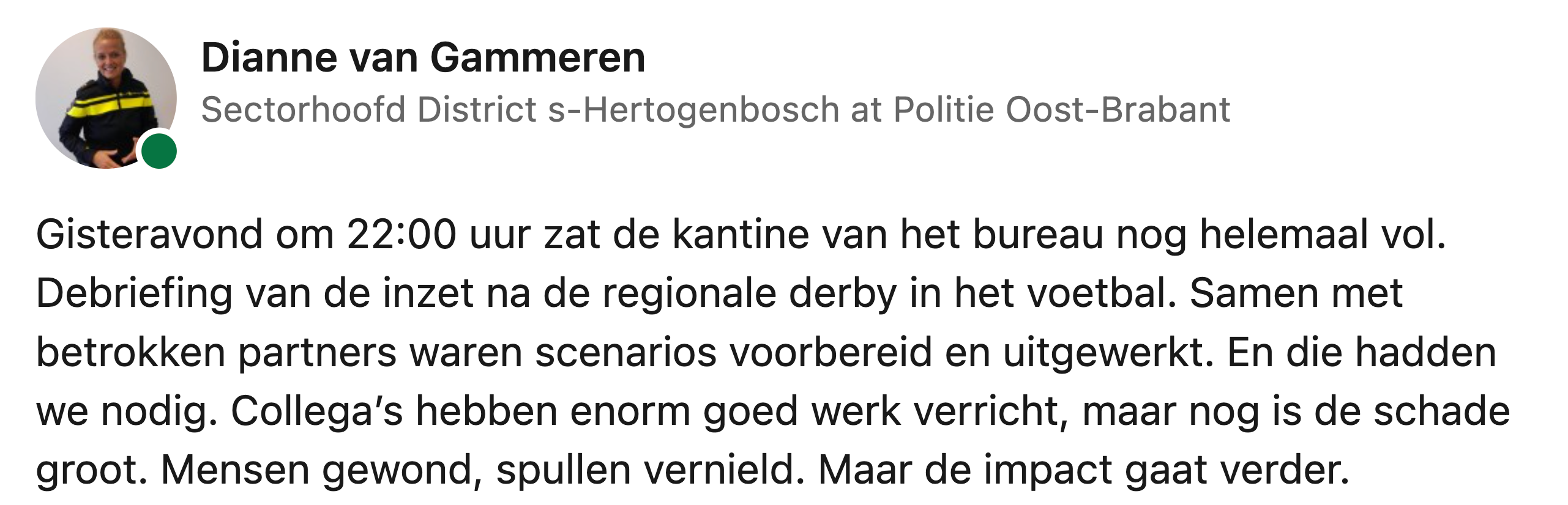 LinkedIn bericht politieagenten 1