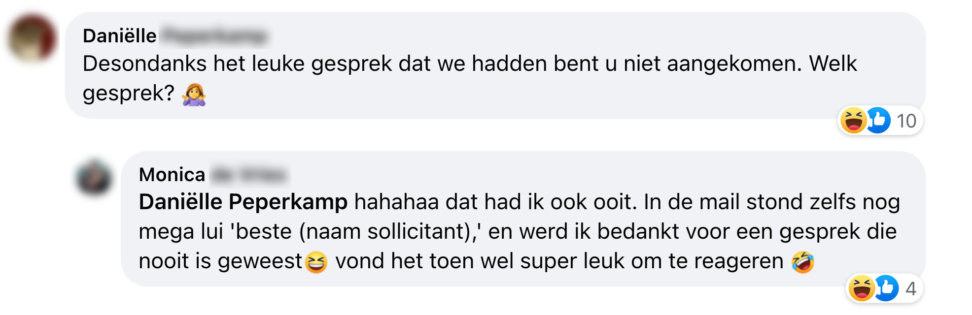 geen sollicitatiegesprekken