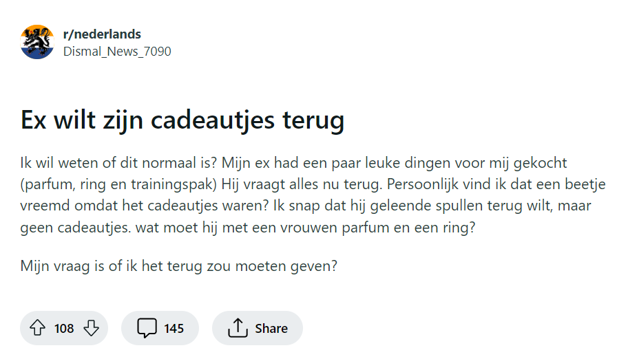 Vrouw krijgt merkwaardige vraag van ex en heeft dringend advies nodig