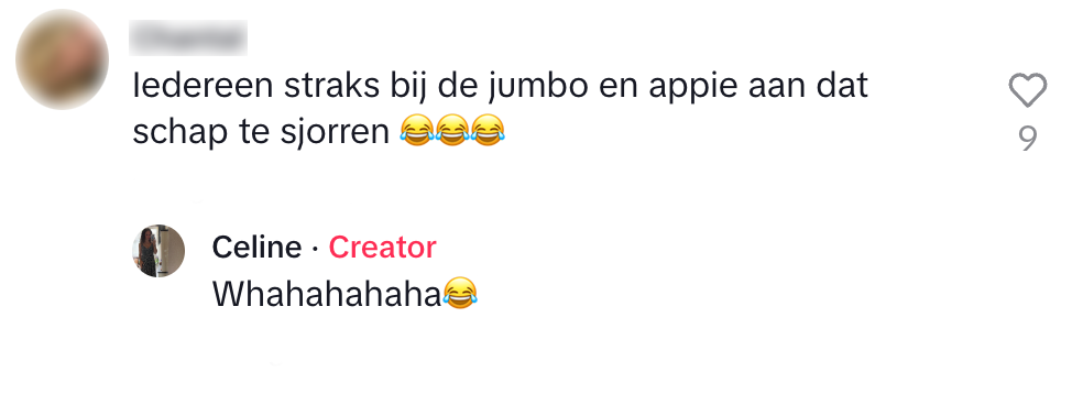 "iedereen straks bij de jumbo, appie en PLUS aan dat schap te sjorren" "whahahahaha"